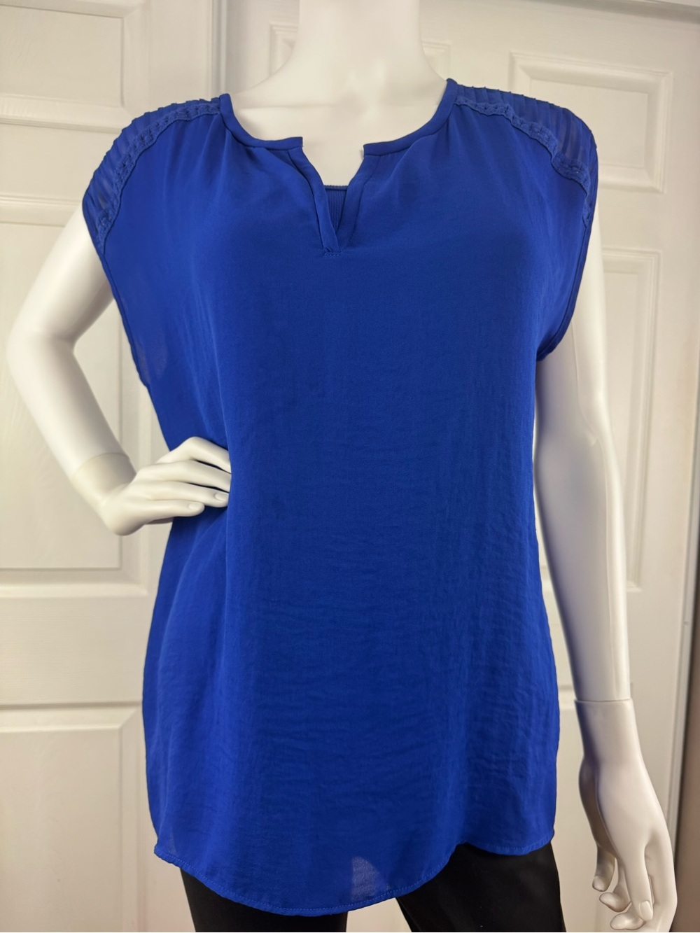 STYLUS Royal Blue Split-Neck Cap Sleeve Blouse and matching tank